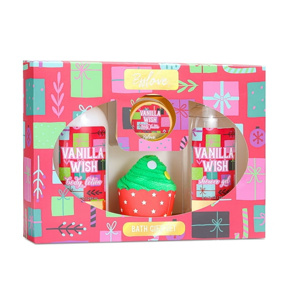 Bath Gift Sets for Women - 4 Pcs Vanilla Spa Set Box, Perfect for Christmas Holiday Birthday Gifts for Her