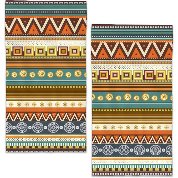 Bath Hand Towel 2 Pack African Ethnic Stripes Absorbent Hand Towels Abstract Face Towel Soft Breathable Bathroom Towel for Kitchen Hotel Spa Decor Gift 28 x14 in