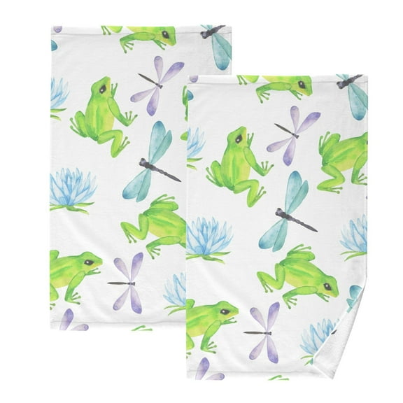 Bath Hand Towel 2 Pcs Animal Frog Flower Absorbent Face Towel Soft Breathable Cotton Towel Set for Bathroom Kitchen Hotel Spa Gift Decor