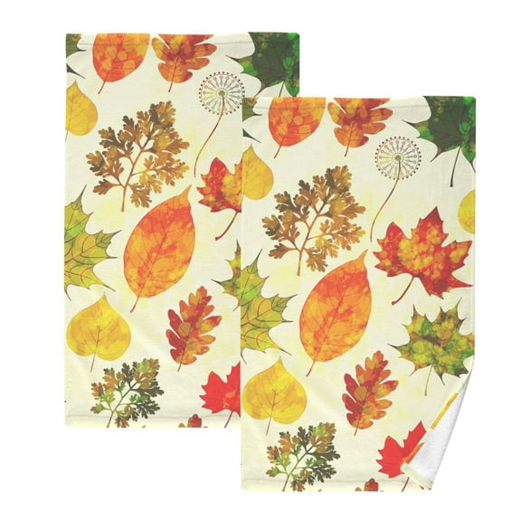 Bath Hand Towel 2 Pcs Autumn Fall Leaves Thanksgiving Absorbent Face Towel Soft Breathable Cotton Towel Set for Bathroom Kitchen Hotel Spa Gift Decor