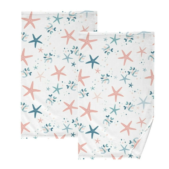 Bath Hand Towel 2 Pcs Beach Coastal Colorful Sea Creatures Absorbent Face Towel Soft Breathable Cotton Towel Set for Bathroom Kitchen Hotel Spa Gift Decor