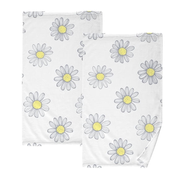 Bath Hand Towel 2 Pcs Daisy Flower Absorbent Face Towel Soft Breathable Cotton Towel Set for Bathroom Kitchen Hotel Spa Gift Decor