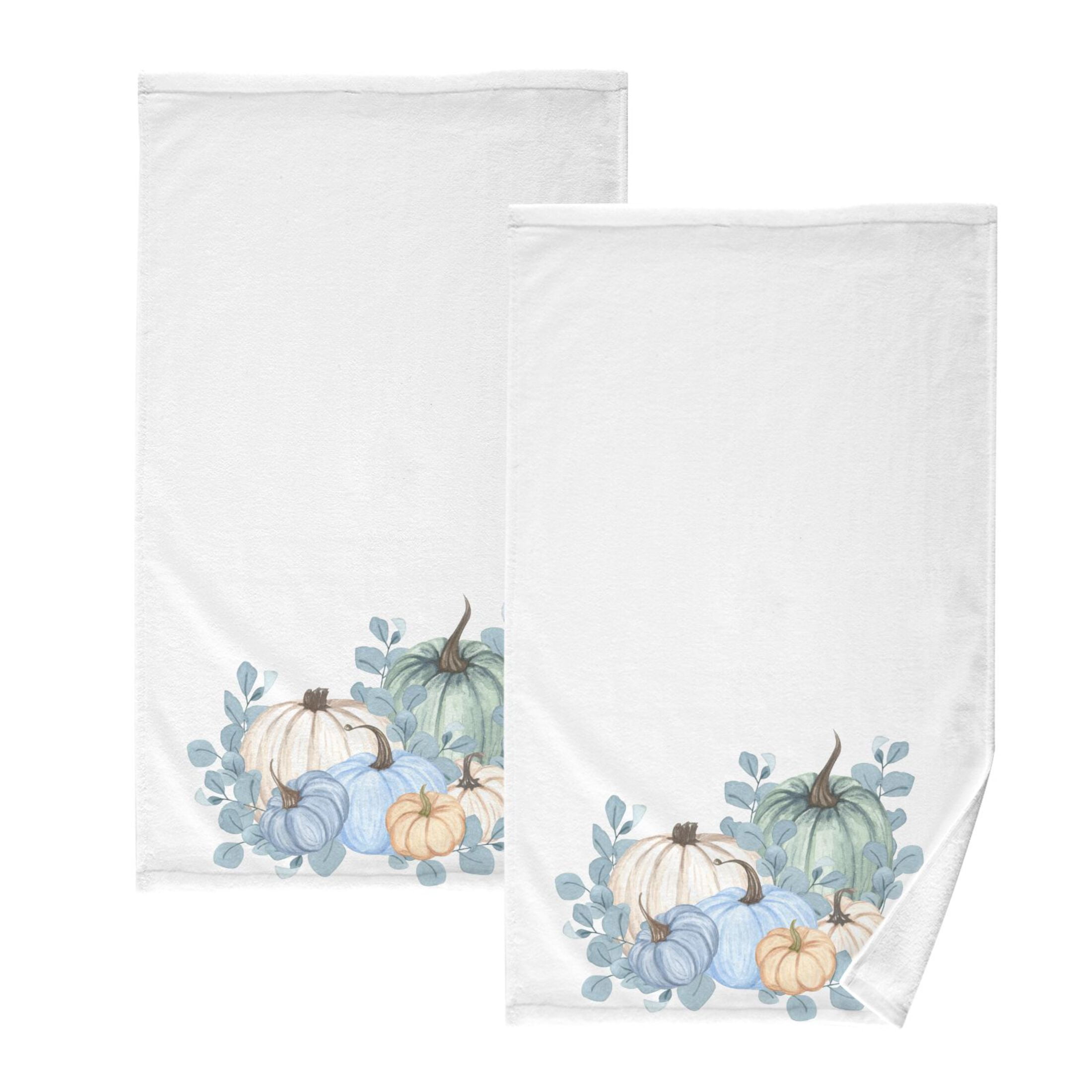 Bath Hand Towel Pcs Pumpkins Blue Fall Autumn Harvest