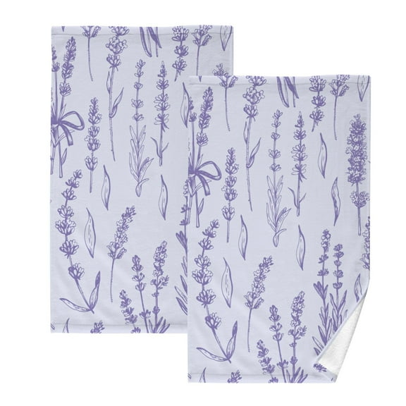 Bath Hand Towel 2 Pcs Purple Lavender Flower Absorbent Face Towel Soft Breathable Cotton Towel Set for Bathroom Kitchen Hotel Spa Gift Decor