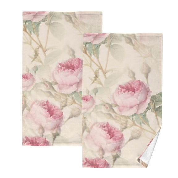 Bath Hand Towel 2 Pcs Roses Flowers Absorbent Face Towel Soft Breathable Cotton Towel Set for Bathroom Kitchen Hotel Spa Gift Decor