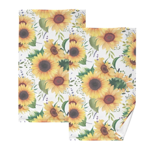 Bath Hand Towel 2 Pcs Summer Flowers Sunflower Absorbent Face Towel Soft Breathable Cotton Towel Set for Bathroom Kitchen Hotel Spa Gift Decor