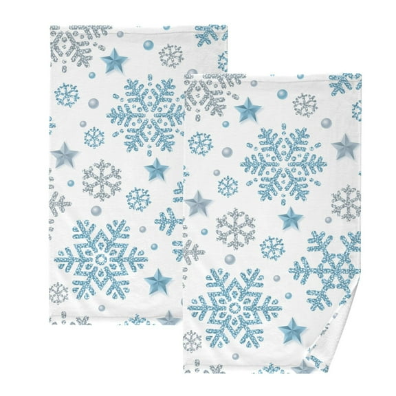 Bath Hand Towel 2 Pcs Winter Snowflake Design Absorbent Face Towel Soft Breathable Cotton Towel Set for Bathroom Kitchen Hotel Spa Gift Decor