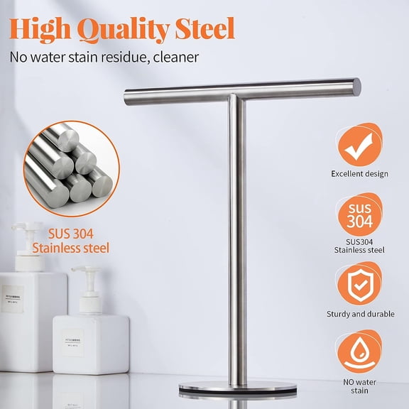 Bath Hand Towel Holder Standing, 13 Inch T-Shape Towel Bar Rack Stand, SUS304 Stainless Steel Brushed Finish,Tower Bar for Bathroom Kitchen Vanity Countertop