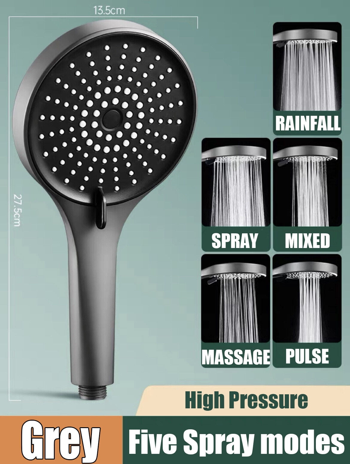 Bath High Pressure Shower Head 5 Mode LARGE Chrome Handset Heads Water ...