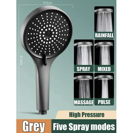 Bath High Pressure Shower Head 5 Mode LARGE Chrome Handset Heads Water Saving