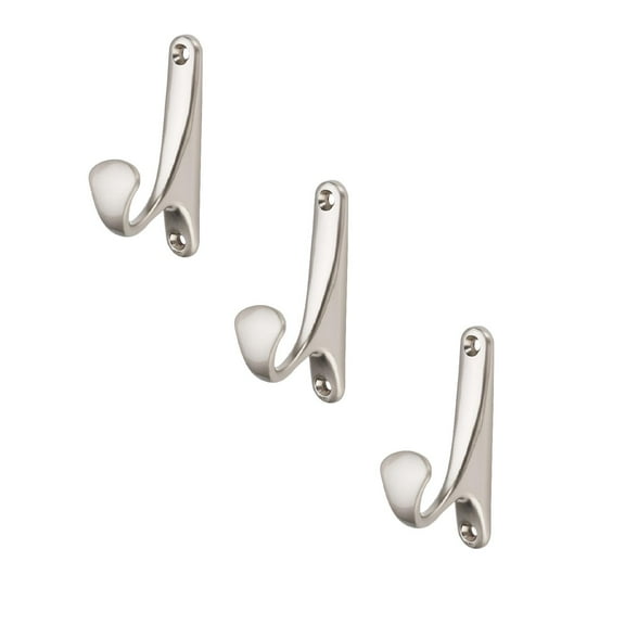 Bath Hook, Wall Mounted Single Prong Holder for Bathroom Robes and Towels, Decorative Curtain Drapery Holdback, Wall Mounted Hook for Window Nickel Plated, 3 Pcs, 3.36x1.85"