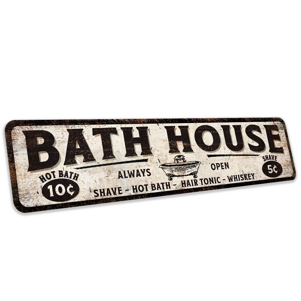 Vintage Rectangular Black and White Aluminum Bath House Sign