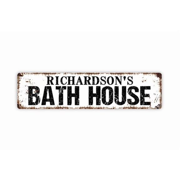 Bath House Sign Custom Metal Aluminum Sign Rustic Street Sign or Door Name Plate Plaque - Size: 16 x 4 Inches