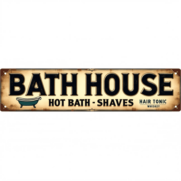 Bath House Tin Decor 16*4 Inches "BATH HOUSE" Spa/Bathroom Wall Art - Retro Bath Accent, Spa Decor, Bathroom Metal Sign (Version 3)