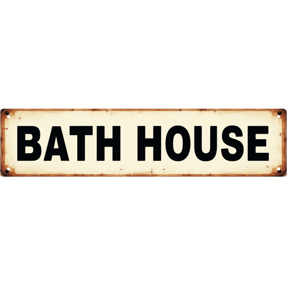 Bath House Tin Sign 16x4 Inch Bath House Design - Ideal for Bathroom, Patio, Outdoor Vintage Home Decor