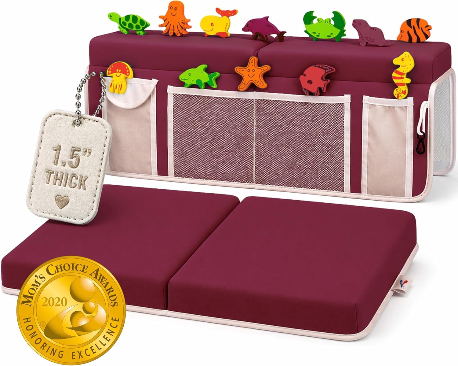 Bath Kneeler –8 Suction Cups & 1.5" Padding.Certified Non Toxic Bath Kneeling Pad for Bath Tub & 5 Bath Toy Organizer. Fast Dry Baby Bath Kneeler and Elbow Rest Pad Set by -Bordeaux
