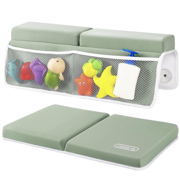 Bath Kneeler and Elbow Rest Pad Set - 1.5'' Comfortable Thick Baby Bath Kneeler Pads, Quick Dry Soft Kneeling Pad for Baby Bath Time, Non-Slip Knee& Arm Support Bathtub Mat with Toys Organizer