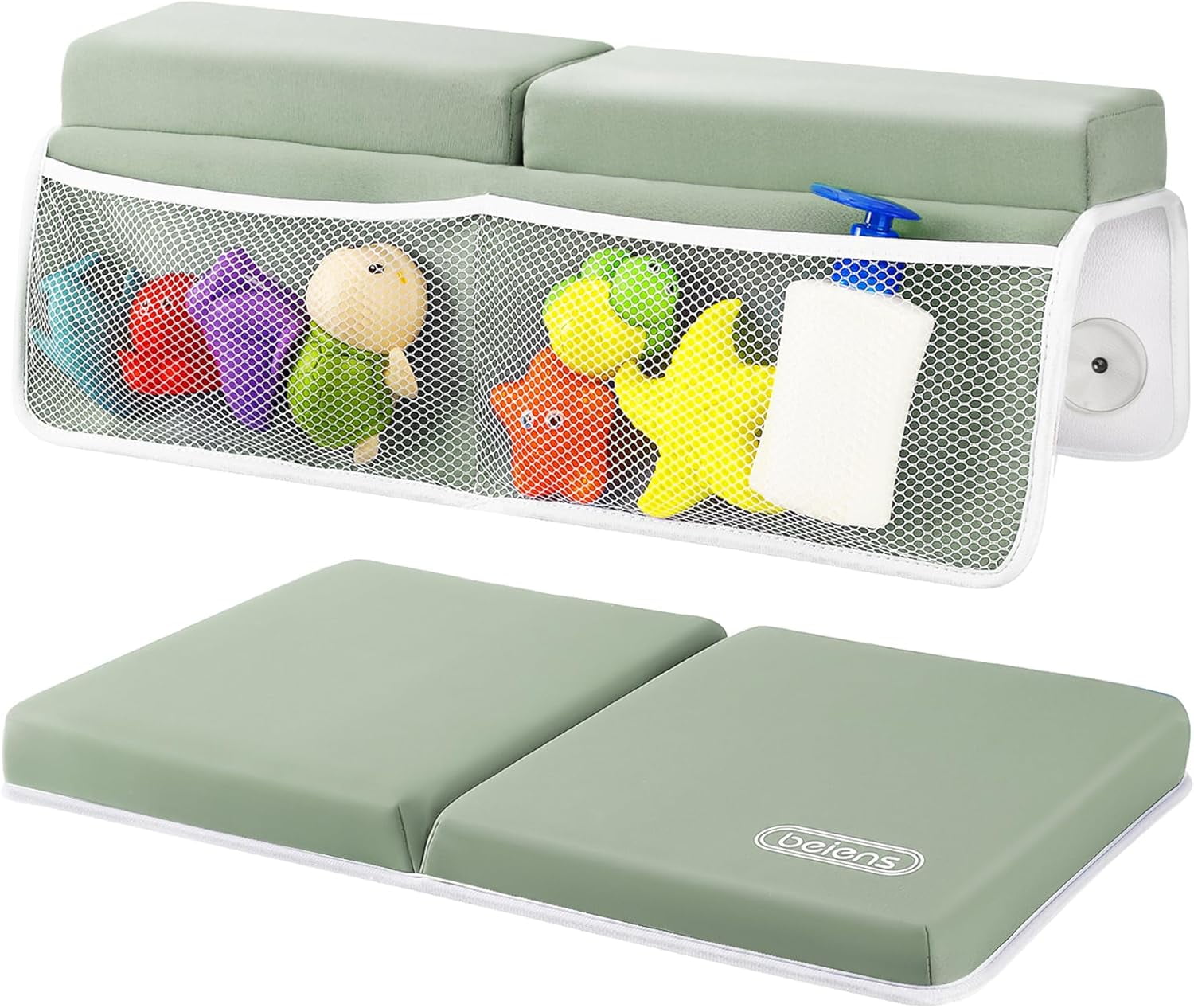 Bath Kneeler and Elbow Rest Pad Set - 1.5'' Comfortable Thick Baby Bath Kneeler Pads, Quick Dry Soft Kneeling Pad for Baby Bath Time, Non-Slip Knee& Arm Support Bathtub Mat with Toys Organizer