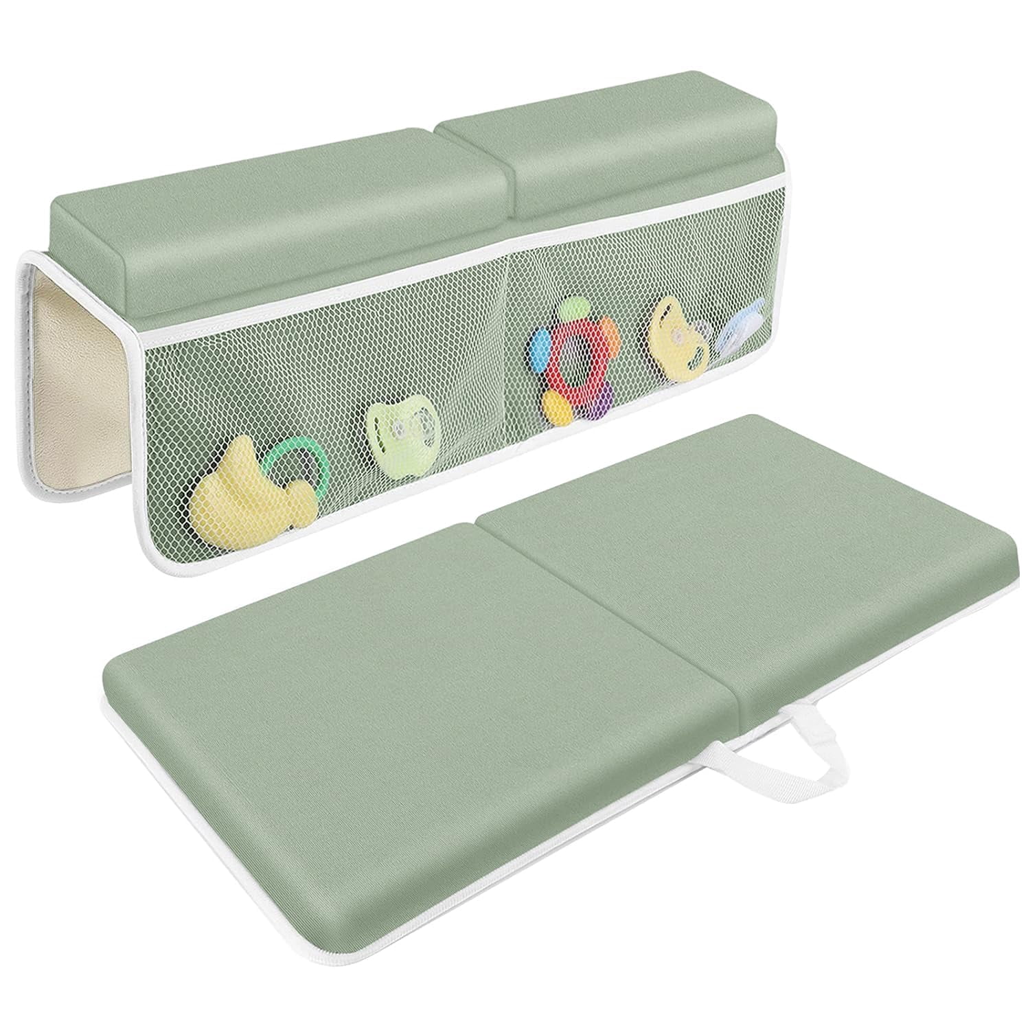 Bath Kneeler with Elbow Rest Pad Set, 1.5 inch Kneeling Pad Mat for Bathtub Baby Bathing Parents, Painless Foam Mat with Toy Organizer Pockets, Non-Slip for Baby and Toddler Bathing