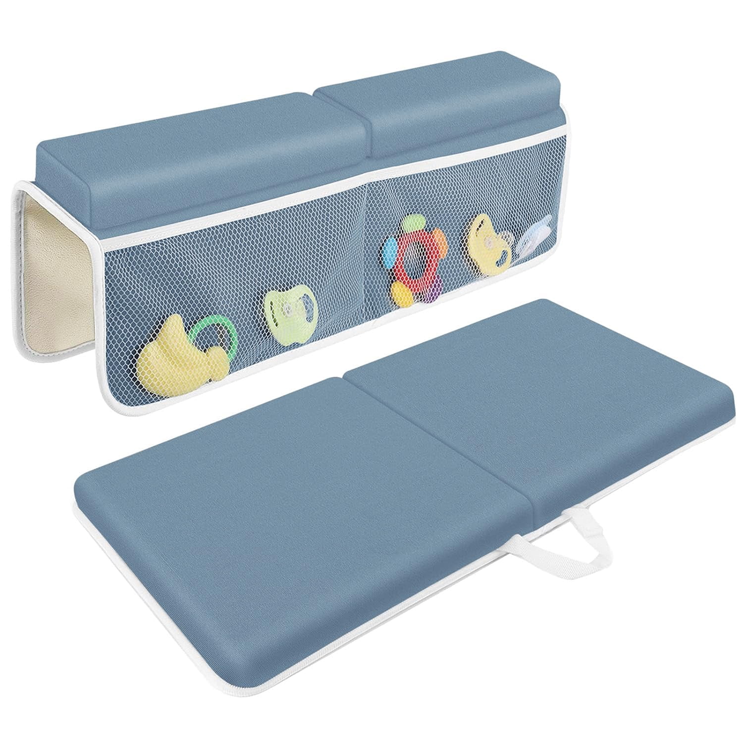 Bath Kneeler with Elbow Rest Pad Set, 1.5 inch Kneeling Pad Mat for Bathtub Baby Bathing Parents, Painless Foam Mat with Toy Organizer Pockets, Non-Slip for Baby and Toddler Bathing