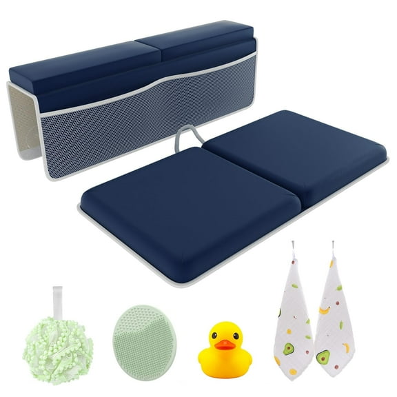 Bath Kneeler & Elbow Rest Set – Waterproof Memory Foam Mat with Organizer Pockets, Quick-Drying, Non-Slip, Foldable (Blue)