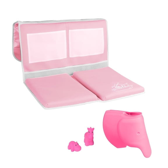 Bath Kneeler and Elbow Rest Pad Set with Toy Organizer - Bath Tub Pad - Bath Spout Cover Pink Elephant