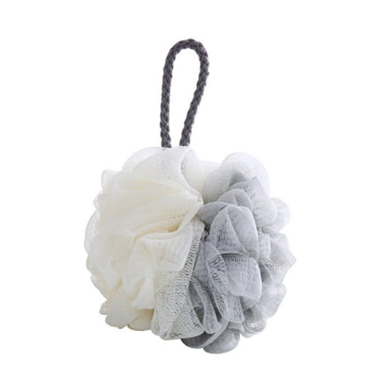 Bath Loofah Sponge, Exfoliating Mesh Shower Pouf 3 Pack, Soft PE Body Wash Scrubber with Hanging Ribbon for Quick Dry, Gray