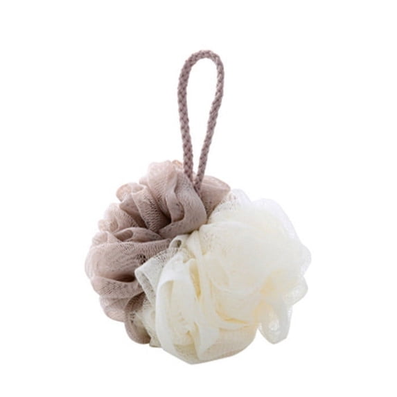 Bath Loofah Sponge, Exfoliating Mesh Shower Pouf 3 Pack, Soft PE Body Wash Scrubber with Hanging Ribbon for Quick Dry, Khaki