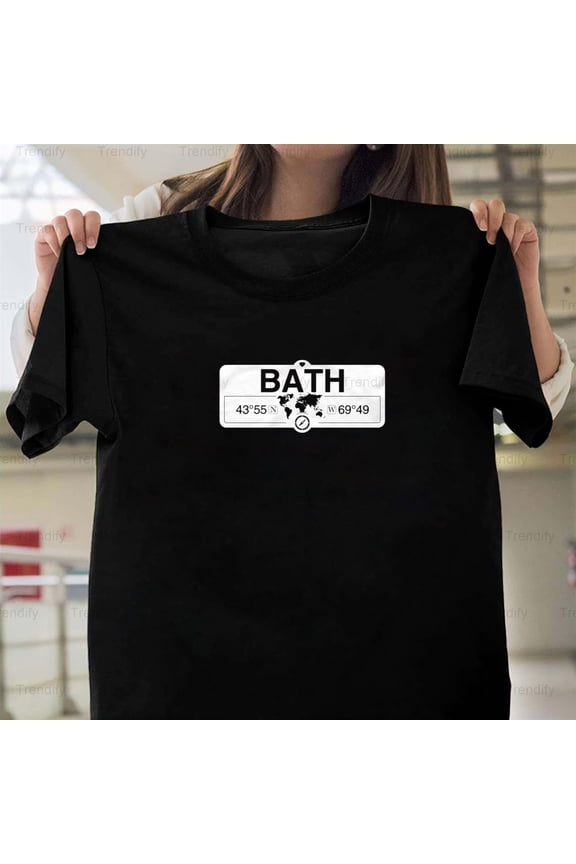 Bath Maine GPS Coordinates Map Artwork With Compass Souvenir Unisex T-Shirt, up to size 5XL