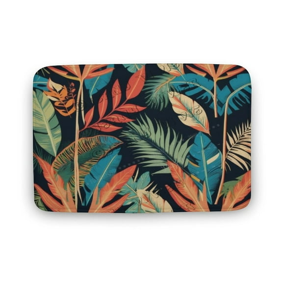 Bath Mat, 15.7"x23.6", Tropic Leaves Print Boho Hippie Rug, Plush Bathroom Mat with Non Slip Backing