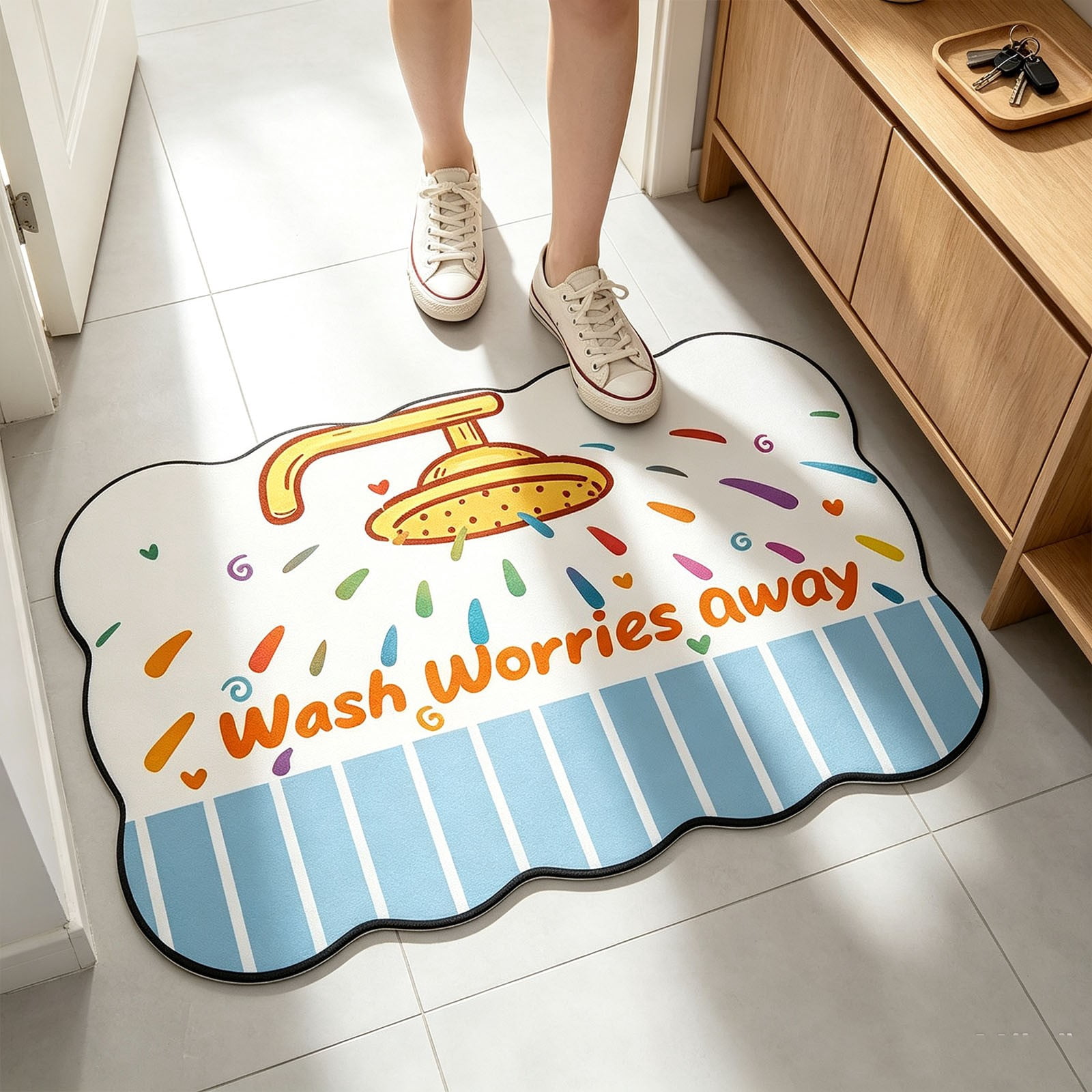 Wavy Edged Rug Bath Mat 15.75x23.62 Inch Wavy Edge Non Slip Absorbent Floor Rug with ...