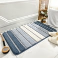 thumbnail image 1 of Bath Mat 16x24 Inches, Non-Slip Absorbent Bathroom Rug, Striped Toilet Floor Mat, Soft Shaggy Door Mat for Bathroom Entrance, Machine Washable Fuzzy Carpet, Gray Green Purple Blue, 1 of 5