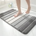 thumbnail image 1 of Bath Mat 16x24 Inches, Non-Slip Absorbent Bathroom Rug, Striped Toilet Floor Mat, Soft Shaggy Door Mat for Bathroom Entrance, Machine Washable Fuzzy Carpet, Gray Green Purple Blue, 1 of 5