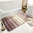 thumbnail image 1 of Bath Mat 16x24 Inches, Non-Slip Absorbent Bathroom Rug, Striped Toilet Floor Mat, Soft Shaggy Door Mat for Bathroom Entrance, Machine Washable Fuzzy Carpet, Gray Green Purple Blue, 1 of 5