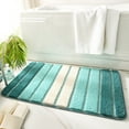 thumbnail image 1 of Bath Mat 16x24 Inches, Non-Slip Absorbent Bathroom Rug, Striped Toilet Floor Mat, Soft Shaggy Door Mat for Bathroom Entrance, Machine Washable Fuzzy Carpet, Gray Green Purple Blue, 1 of 5