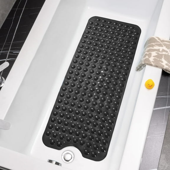 Bath Mat – 40 x 16 Inch Extra Long Non Slip Bathtub Mat – Anti Slip Clear Shower Mat with Suction Cups and Drain Holes – Bathroom Mat for Bath Tub and Smooth Shower Floors