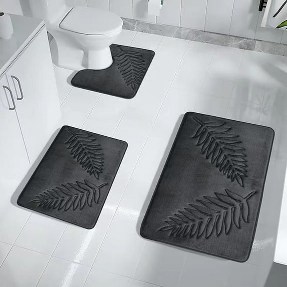 Bath Mat under $5! Cagogo Leaf Pattern Floor Mat 3-Piece Set for Bathroom, Water-Absorbent Non-Slip Rugs for Toilet and Kitchen, Modern Door Mats for Living Room and Bedroom Decor