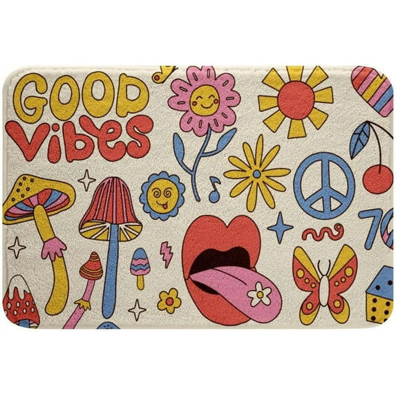Bath Mat 70s Groovy Flower Exotic Mushroom 60s Flower Indoor Outdoor Doormat Durable Front Door Mats Entryway Rugs Non-Slip Floor Mat Entrance Rugs Bath Rug Kitchen Rugs 32 x 20 in