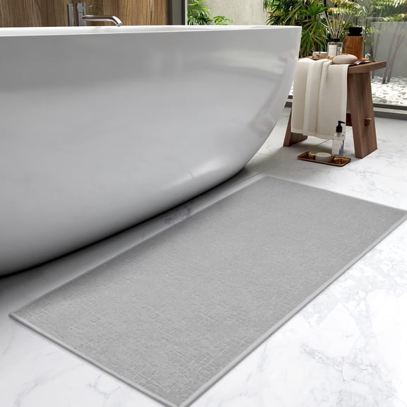 Bath Mat-Absorbent Quick Dry Bathroom Floor Mats-Washable Rubber Backing Bath Mats for Bathroom Rugs Fit Under Door-Bath Rug for in Front of Sink Bathtub Shower Room, Grey 24''x70''