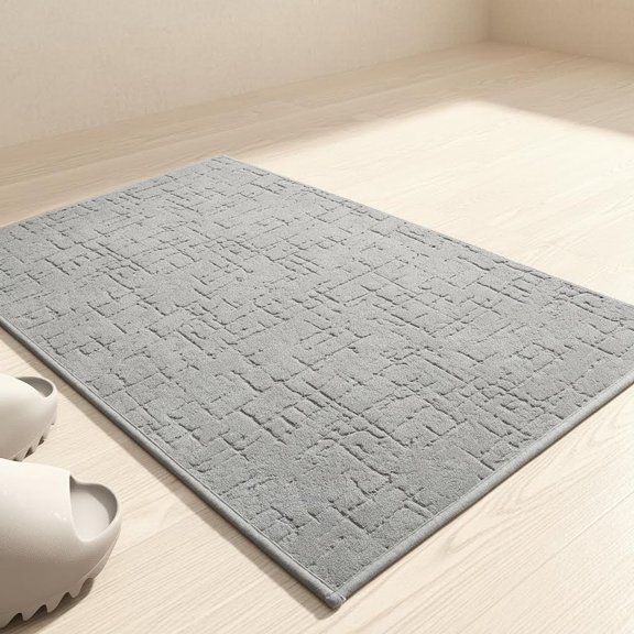 Bath Mat-Absorbent Quick Dry Floor Mat-Washable Rubber Backing for Bathroom, Fit Under Door, in Front of Sink Bathtub Shower, Grey