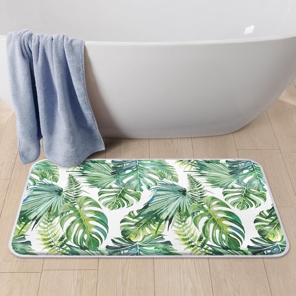 Bath Mat for Bathroom Boho Plant Green Brown Shaggy Bathroom Mat Non Silp Water Absorbent Bath Rug Soft Washable Floor Rug Round Lines Leaf for Tub Showers Laundry Room Decor