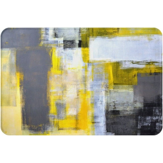 Bath Mat for Bathroom Gray Yellow Modern Art Abstract Rugs Shower Mats Memory Foam Rug Non Slip Floor Small Carpet Soft Light Absorbent Washable for Home Hotel Decor 15.7 X 23.6 inch