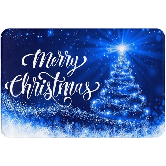 Bath Mat for Bathroom Merry Christmas Blue Snow Tree Rugs Shower Mats Memory Foam Rug Non Slip Floor Small Carpet Soft Light Absorbent Washable for Home Hotel Decor 15.7 X 23.6 inch