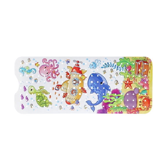 Bath Mat For Bathroom, Non-Slip Bath Rug With Cute Ocean Animals Design, Soft Absorbent Floor Mat For Bathtub, Shower, Bathroom Floor - 100×40Cm (Approx. 39.4×15.7 Inch)