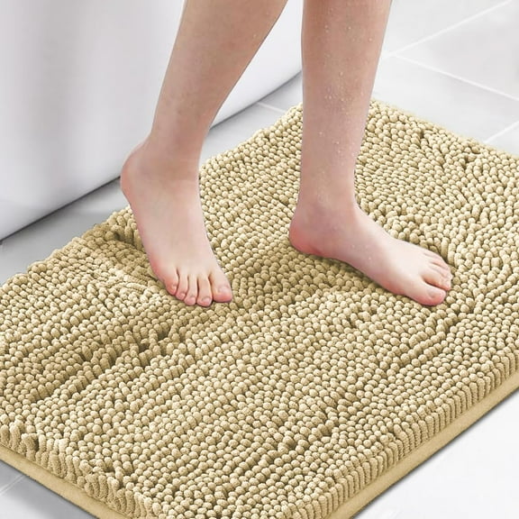 Bath Mat for Bathroom Non Slip Luxury Chenille Ultra Soft Bath Rugs 24x36 Absorbent Non Skid Shaggy Rugs Washable Dry Fast Plush Area Carpet Mats for Indoor, Bath Room, Tub - Beige