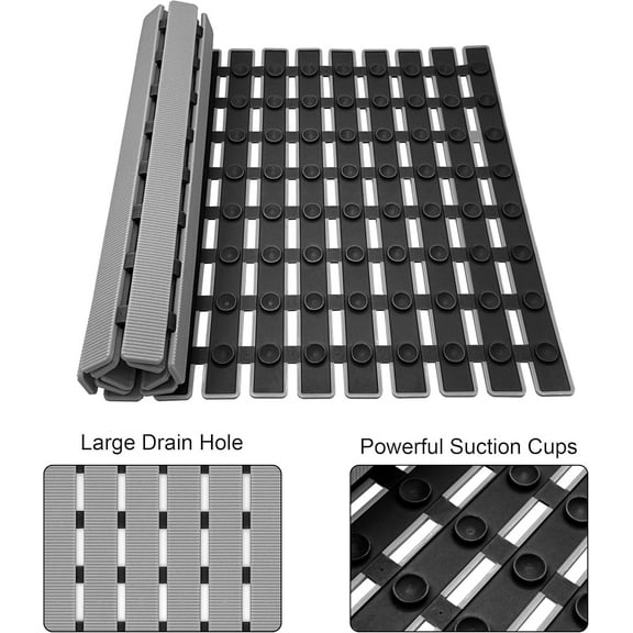Bath Mat Bathroom Rugs Floor Wood Shower Bathtub, Shower Mat Non Slip with Suction Cups, Drain Holes