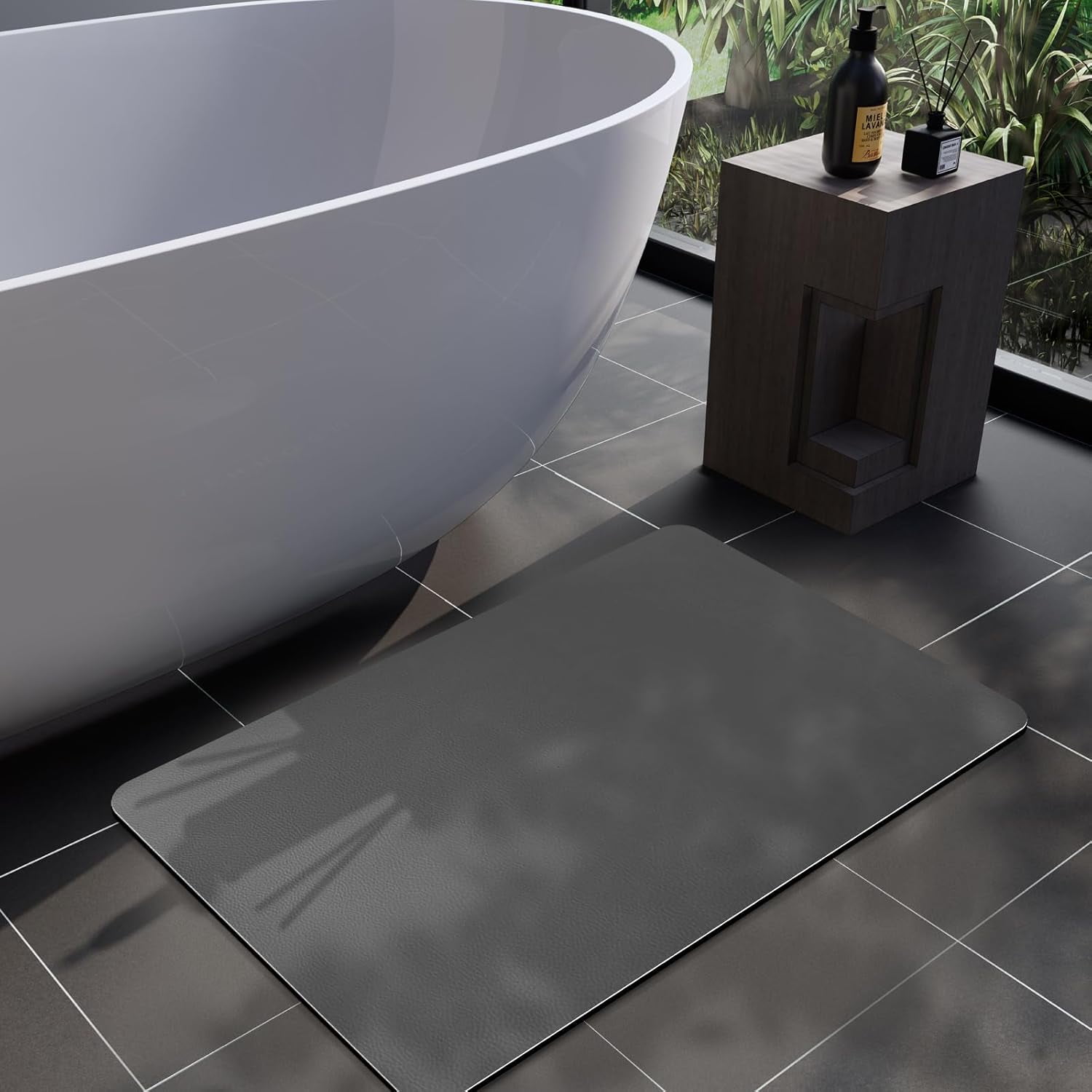 Bath Mat, Bathroom Rugs Super Absorbent Shower Mats Quick Dry Thin Rubber Mats for Bathroom Floor Fit Under Door Bath Mat for Bathroom Non Slip, Shower Rug for Bathtub, Shower (17"x27", Grey)