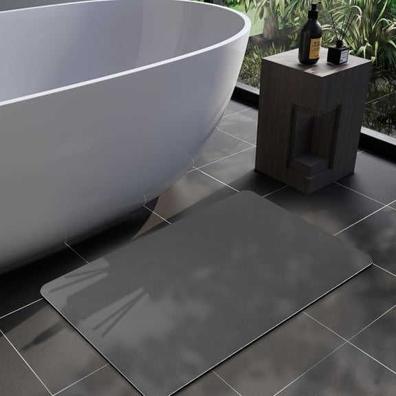 Bath Mat, Bathroom Rugs Super Absorbent Shower Mats Quick Dry Thin Rubber Mats for Bathroom Floor Fit Under Door Bath Mat for Bathroom Non Slip, Shower Rug for Bathtub, Shower (17"x27", Grey)