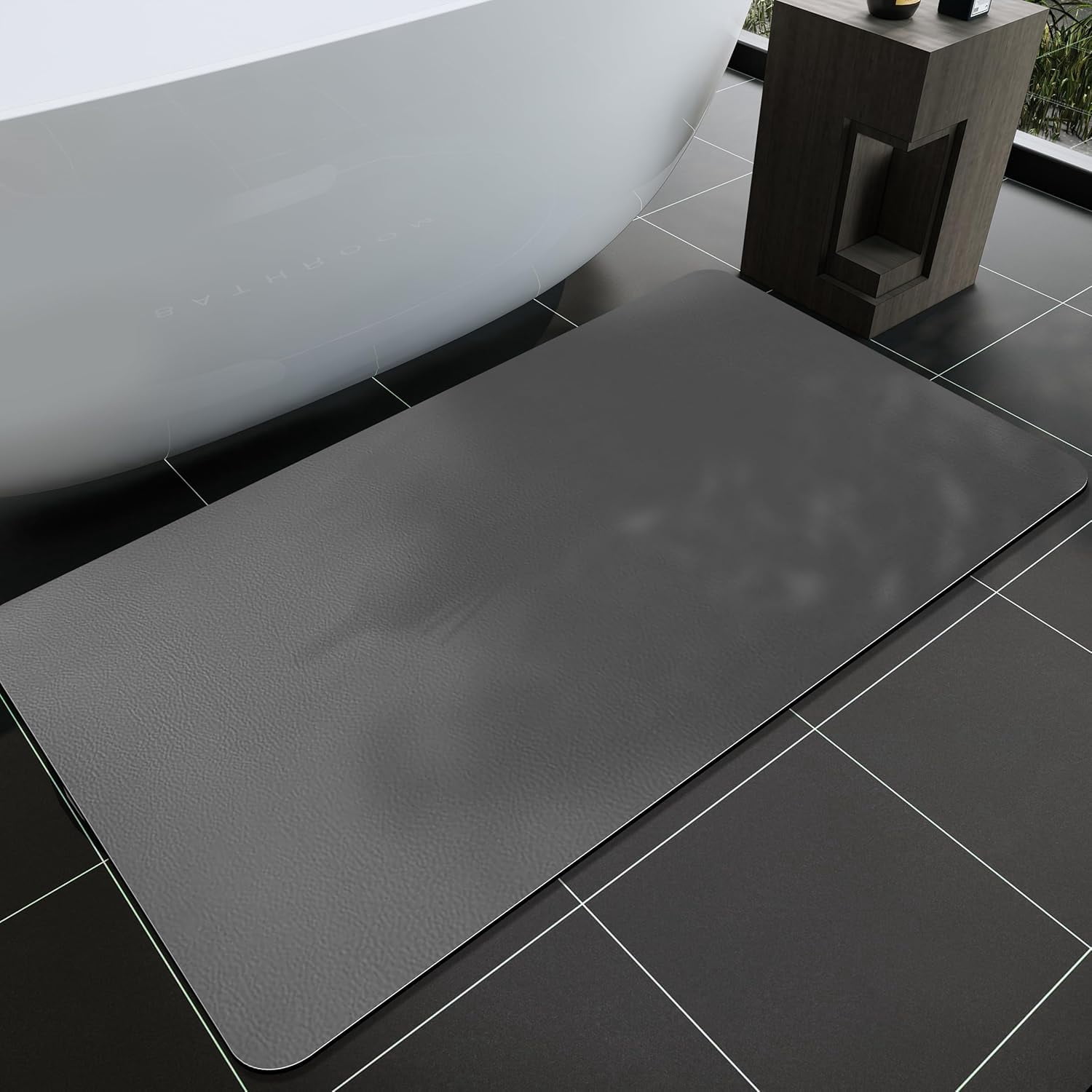 Bath Mat, Bathroom Rugs Super Absorbent Shower Mats Quick Dry Thin Rubber Mats for Bathroom Floor Fit Under Door Bath Mat for Bathroom Non Slip, Shower Rug for Bathtub, Shower (17"x27", Grey)
