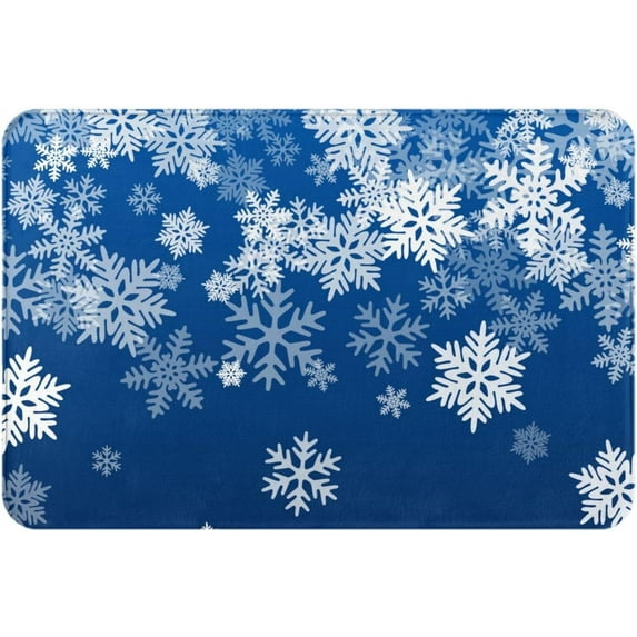 Bath Mat for Bathroom Snowflake Blue Winter Christmas Rugs Shower Mats Memory Foam Rug Non Slip Floor Small Carpet Soft Light Absorbent Washable for Home Hotel Decor 15.7 X 23.6 inch
